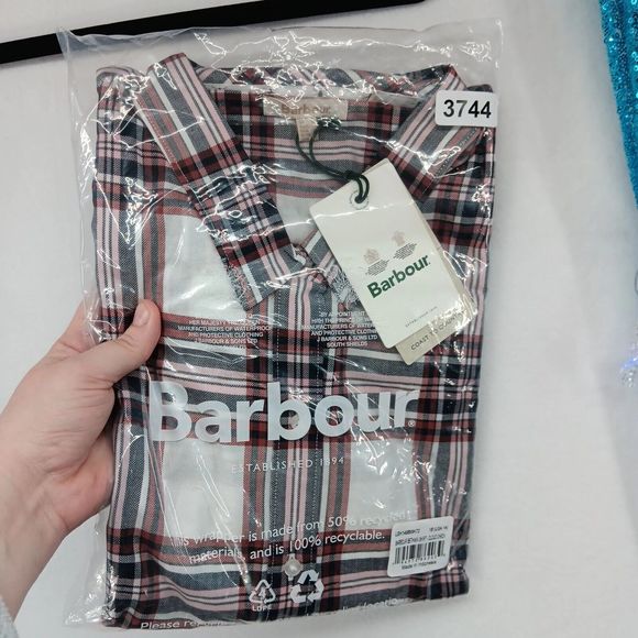 NWT & Bag Barbour Bethwin Button Up Shirt Cloud Check Holiday Plaid Women SZ 14 - Picture 5 of 16